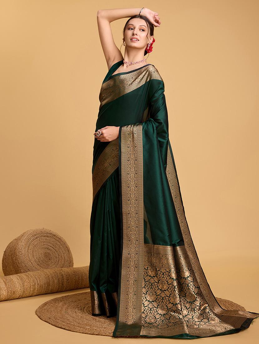 women solid with bordered saree with blouse