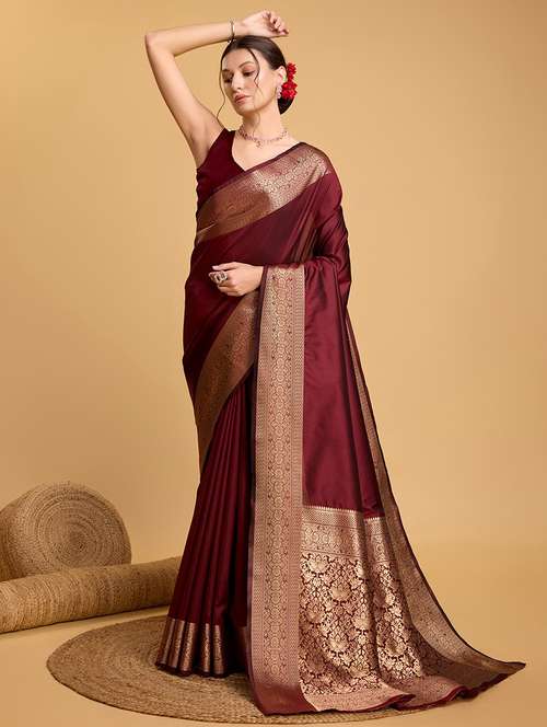 women solid with bordered saree with blouse - 22000009 -  Standard Image - 0
