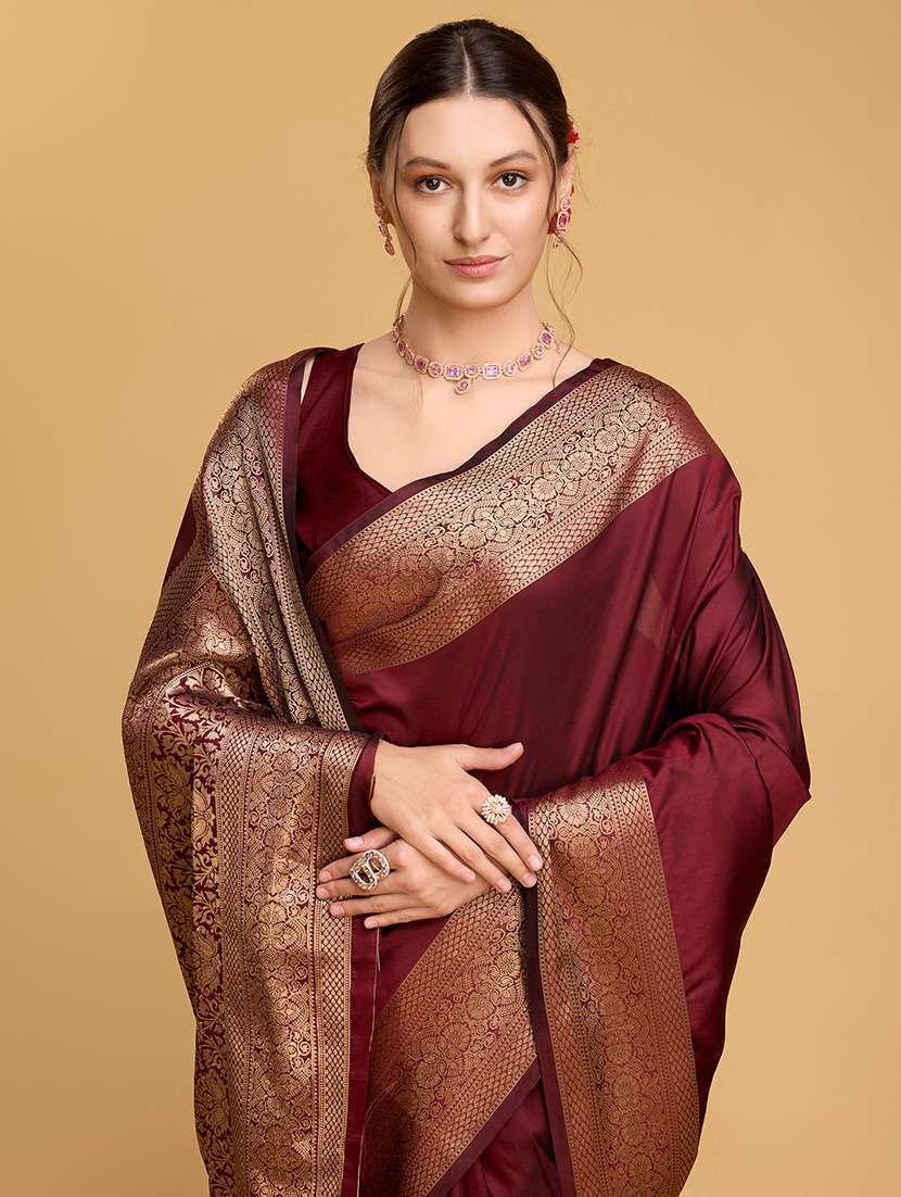 women solid with bordered saree with blouse - 22000009 -  Standard Image - 5