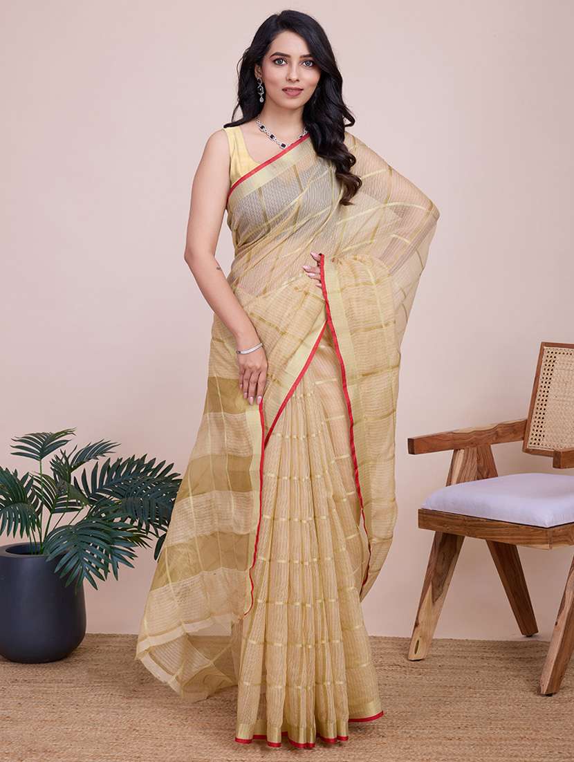 women checkered kota doria saree with blouse - 22000012 -  Standard Image - 3