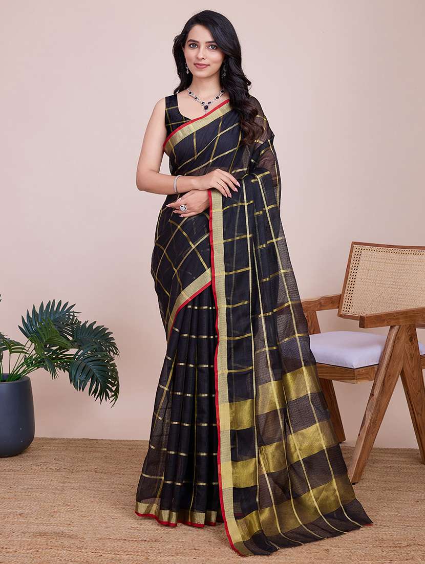 women checkered kota doria saree with blouse