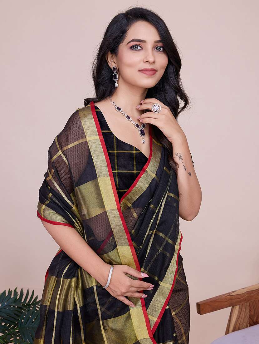 women checkered kota doria saree with blouse - 22000013 -  Standard Image - 5