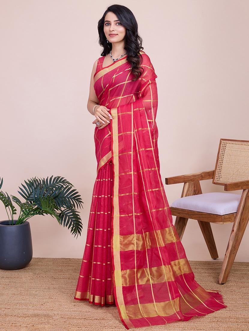 women checkered kota doria saree with blouse - 22000015 - Standard Image - 3