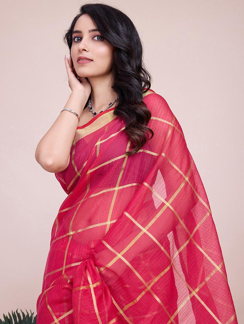 women checkered kota doria saree with blouse - 22000015 - Standard Image - 5