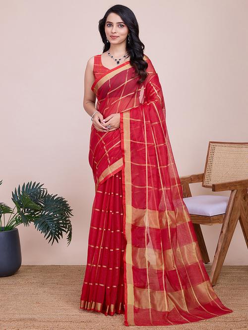 women checkered kota doria saree with blouse - 22000017 - Standard Image - 0
