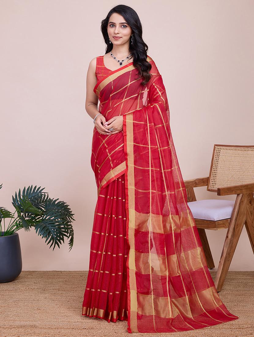 women checkered kota doria saree with blouse - 22000017 - Zoom Image - 0