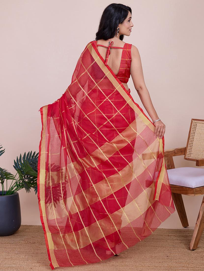 women checkered kota doria saree with blouse - 22000017 - Standard Image - 3