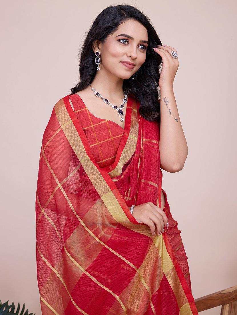 women checkered kota doria saree with blouse - 22000017 - Standard Image - 5