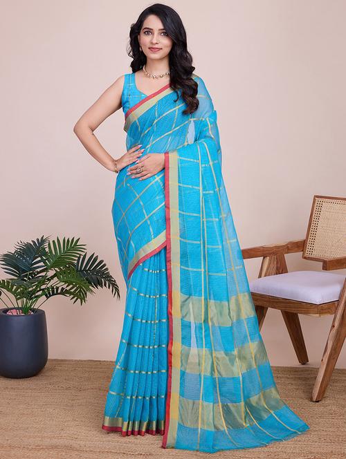 women checkered kota doria saree with blouse - 22000018 -  Standard Image - 0