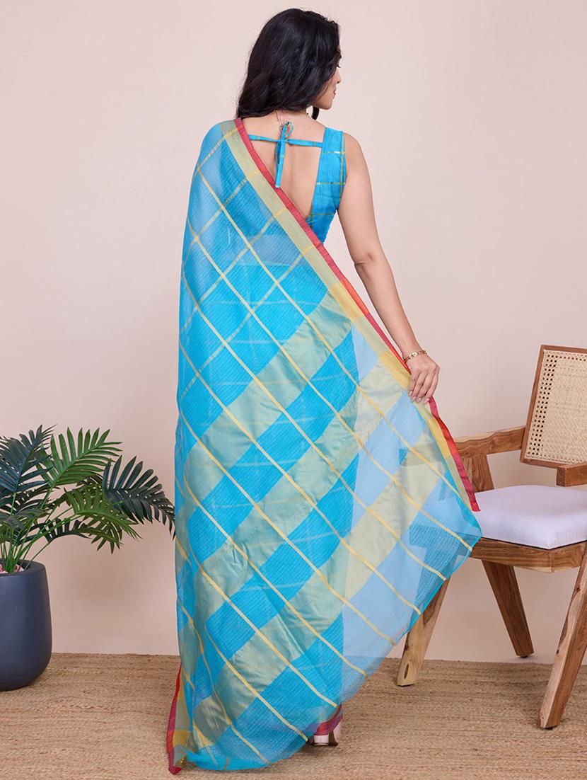 women checkered kota doria saree with blouse - 22000018 - Standard Image - 3