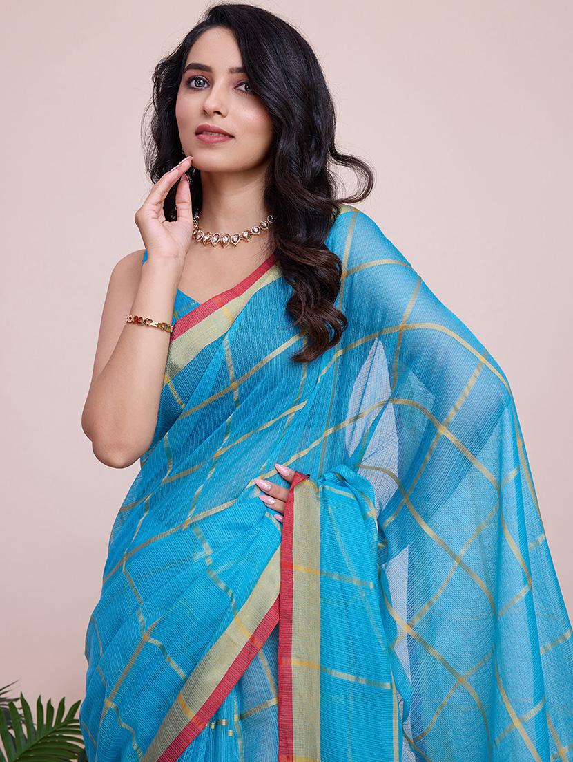 women checkered kota doria saree with blouse - 22000018 - Standard Image - 5