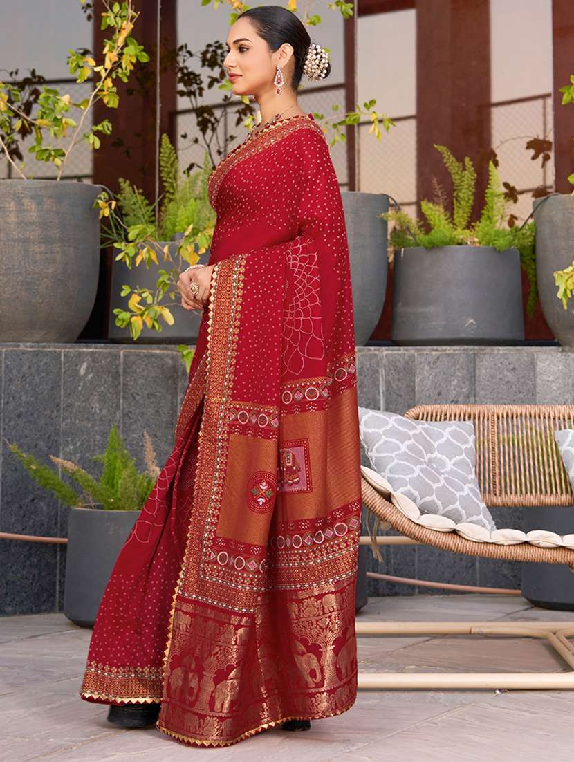 women printed bordered saree with blouse - 22000024 - Standard Image - 3