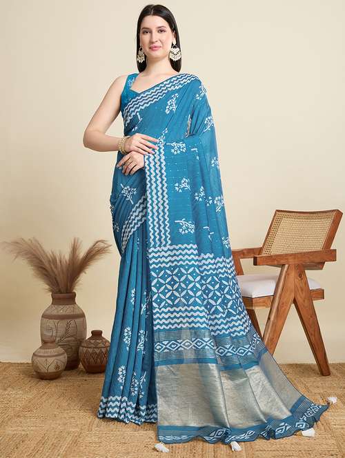 women printed casual wear saree with blouse - 22000038 -  Standard Image - 0