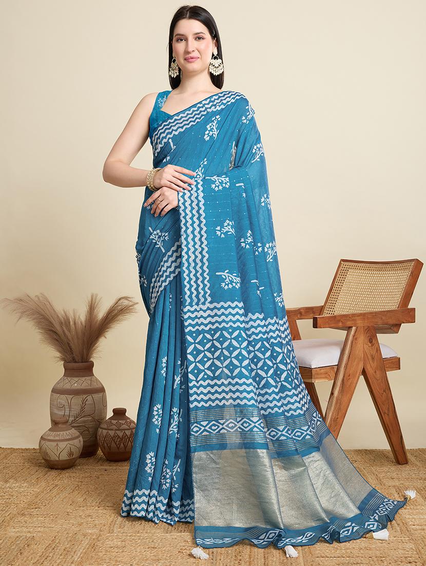 women printed casual wear saree with blouse