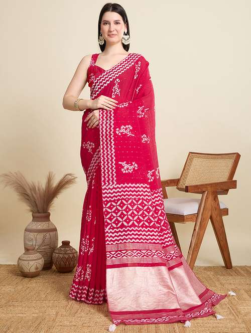 women printed casual wear saree with blouse - 22000041 -  Standard Image - 0