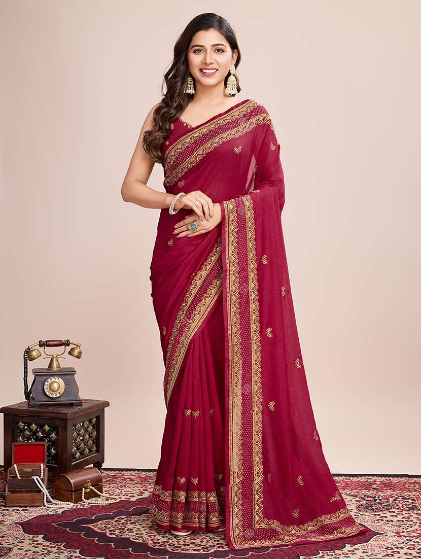 women solid with work zari work bordered saree with blouse