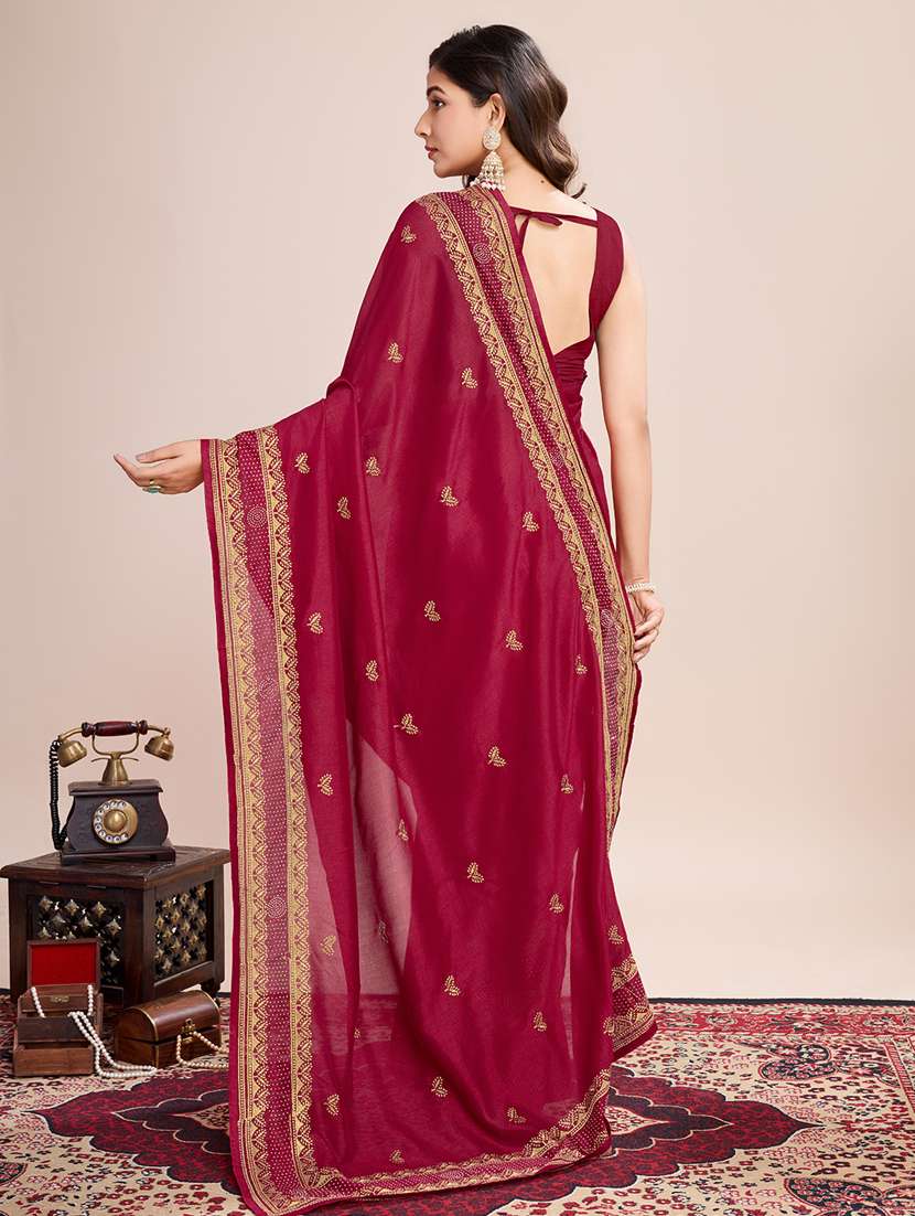 women solid with work zari work bordered saree with blouse - 22000070 - Standard Image - 3