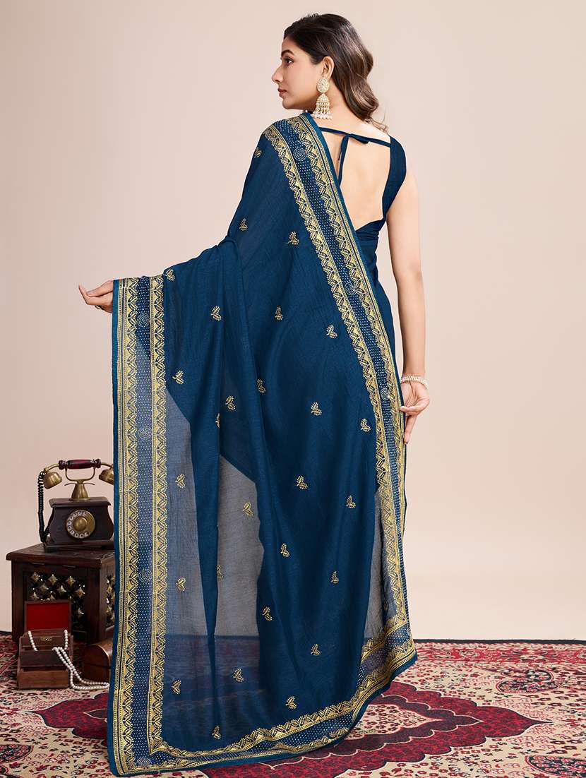 women solid with work zari work bordered saree with blouse - 22000071 -  Standard Image - 3