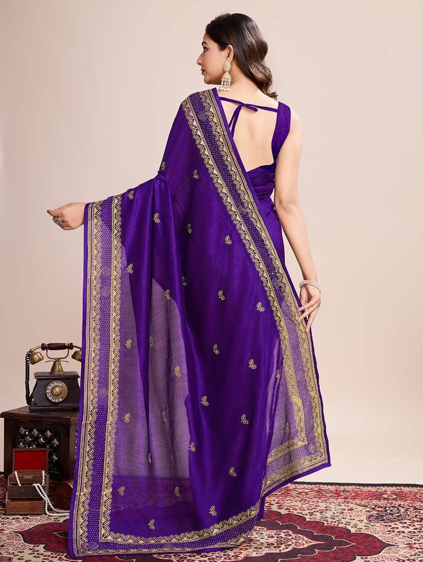 women solid with work zari work bordered saree with blouse - 22000072 - Standard Image - 3