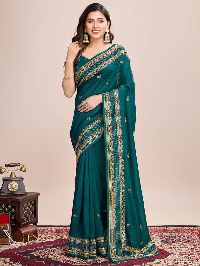 women solid with work zari work bordered saree with blouse