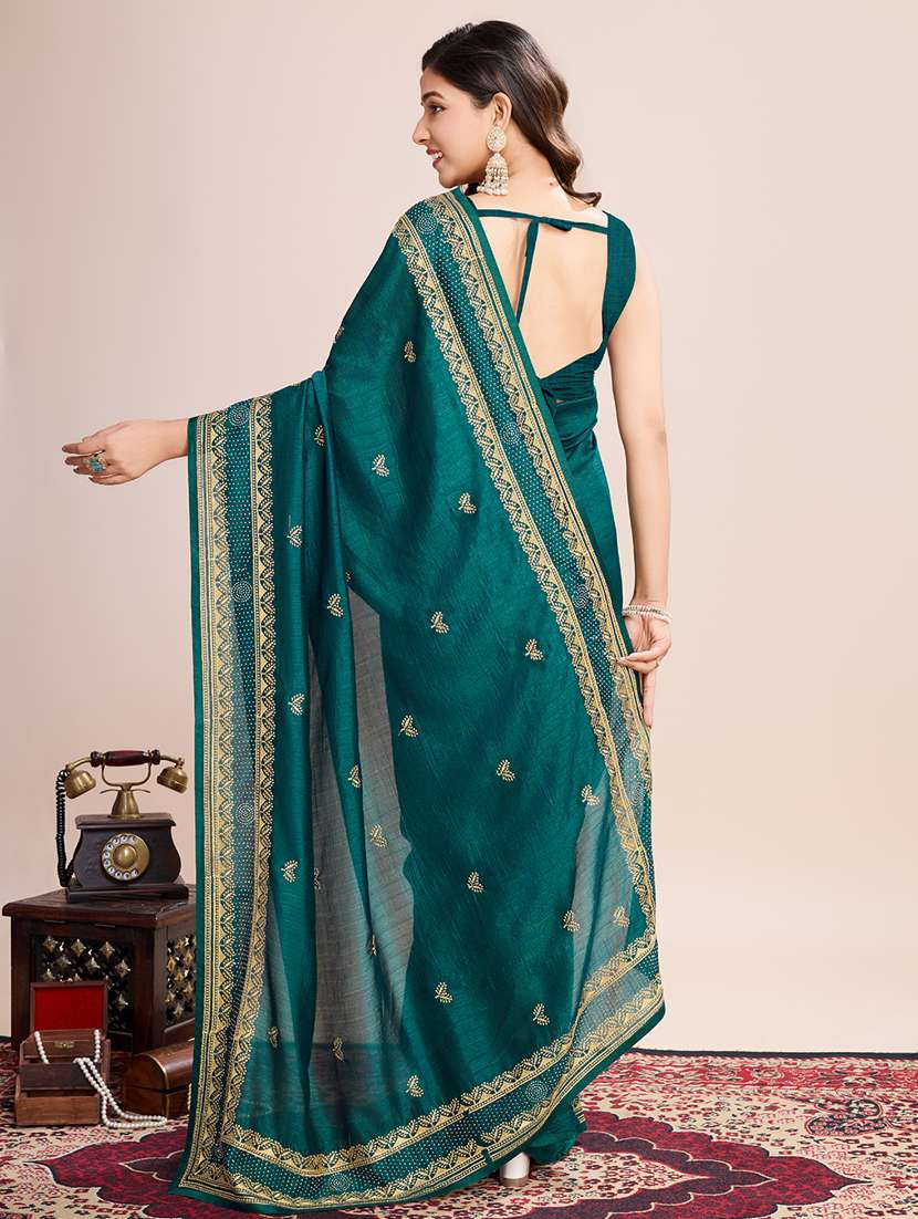 women solid with work zari work bordered saree with blouse - 22000073 -  Standard Image - 3