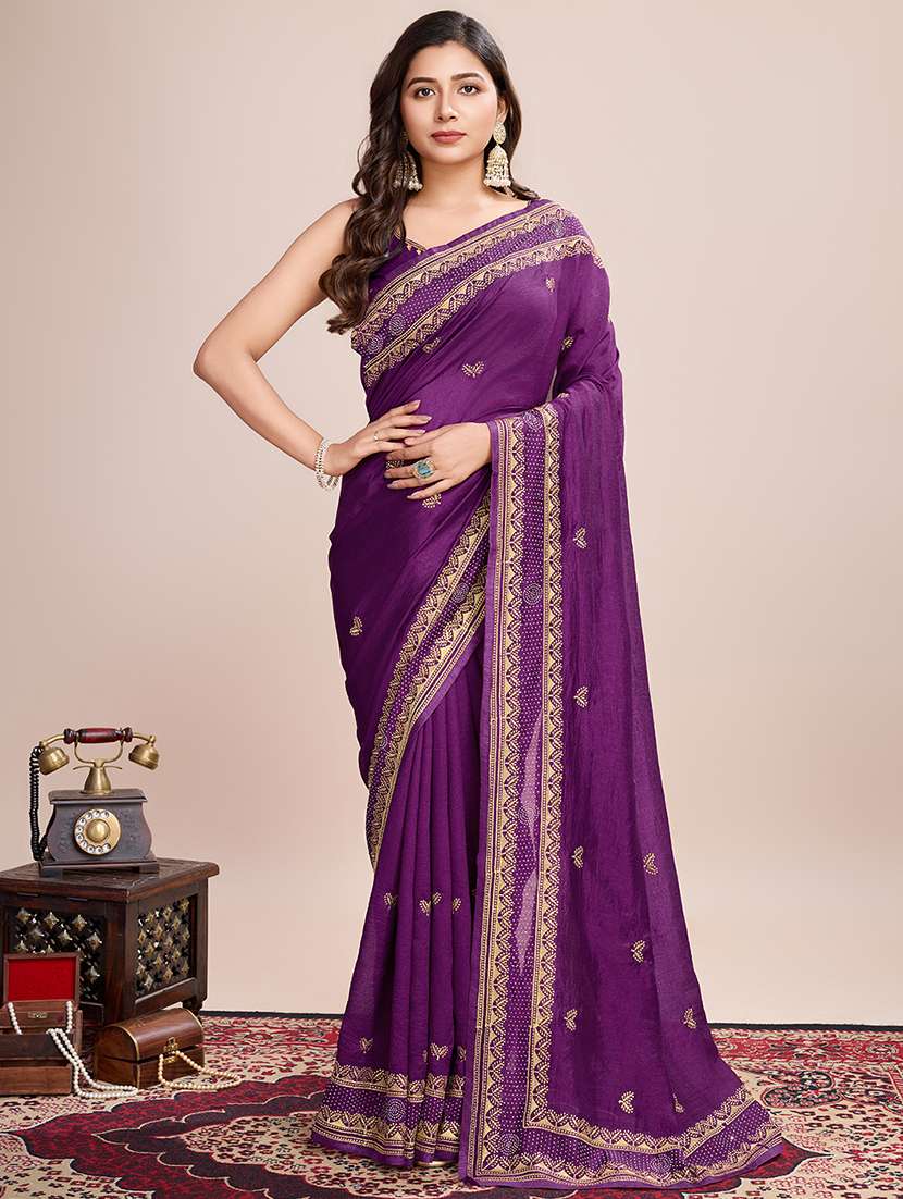 women solid with work zari work bordered saree with blouse