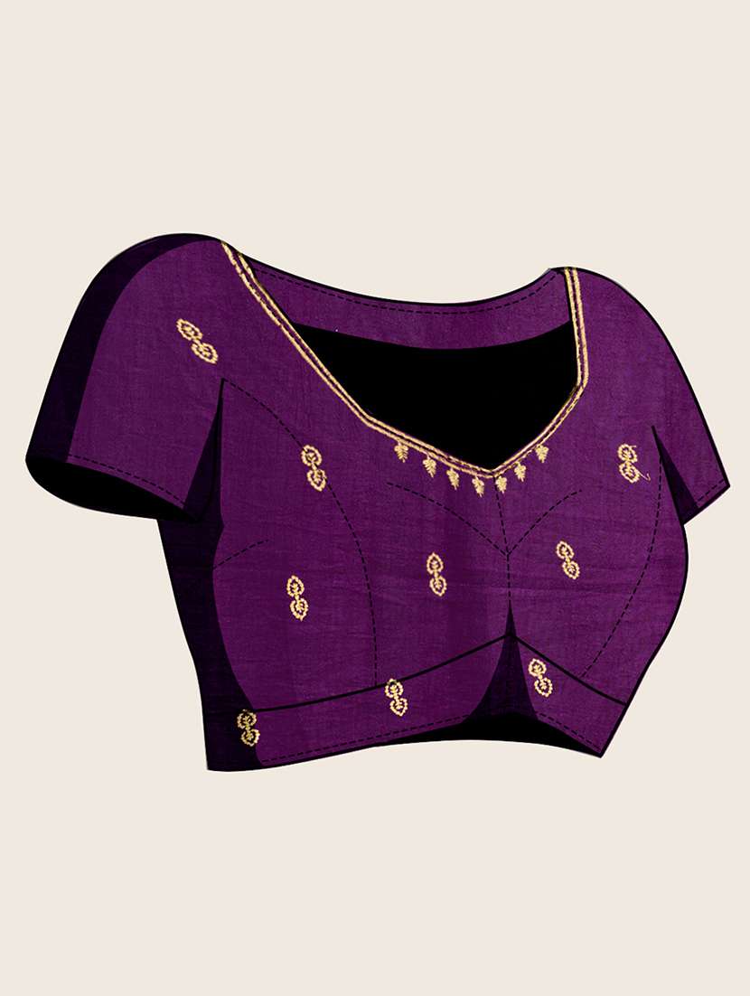 women solid with work zari work bordered saree with blouse - 22000074 -  Standard Image - 5