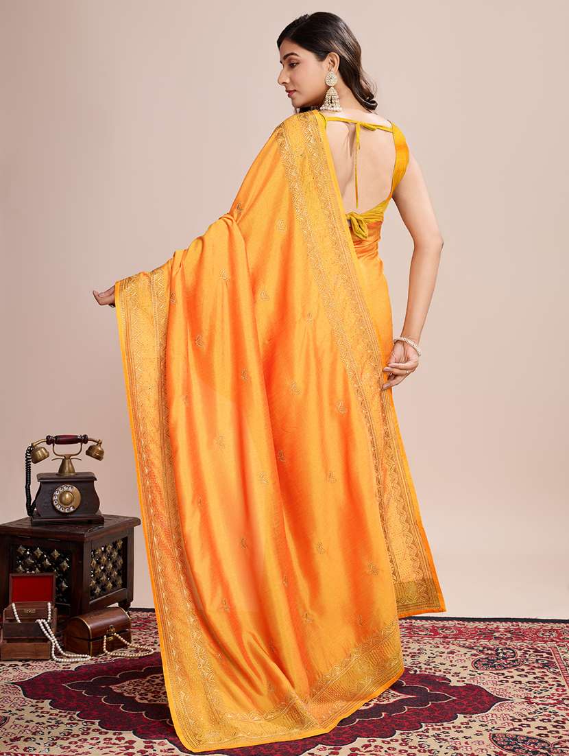 women solid with work zari work bordered saree with blouse - 22000075 -  Standard Image - 3