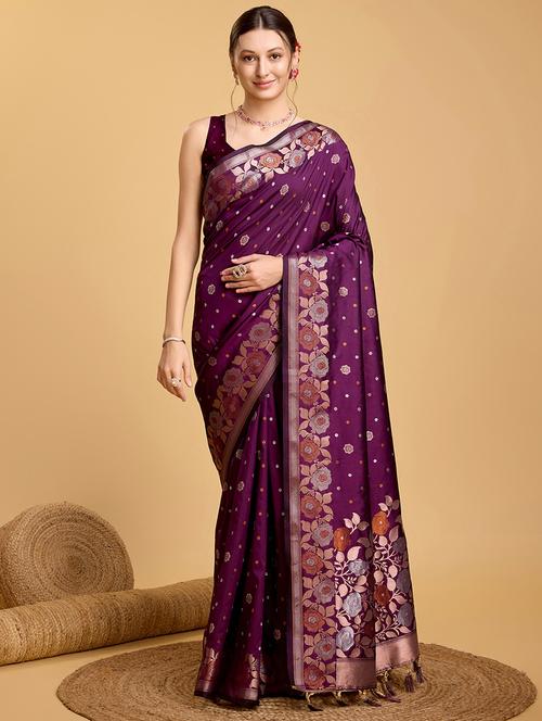 women floral banarasi saree with blouse - 22000081 -  Standard Image - 0