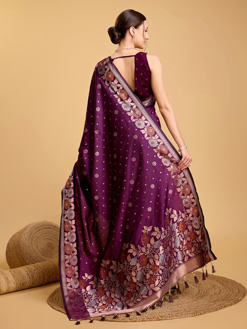 women floral banarasi saree with blouse - 22000081 - Standard Image - 3