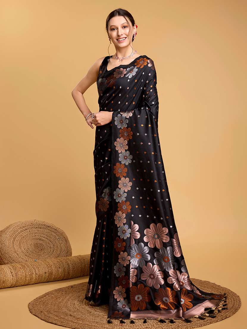 women floral banarasi saree with blouse - 22000082 - Standard Image - 3
