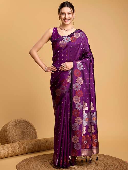 women floral banarasi saree with blouse - 22000087 -  Standard Image - 0