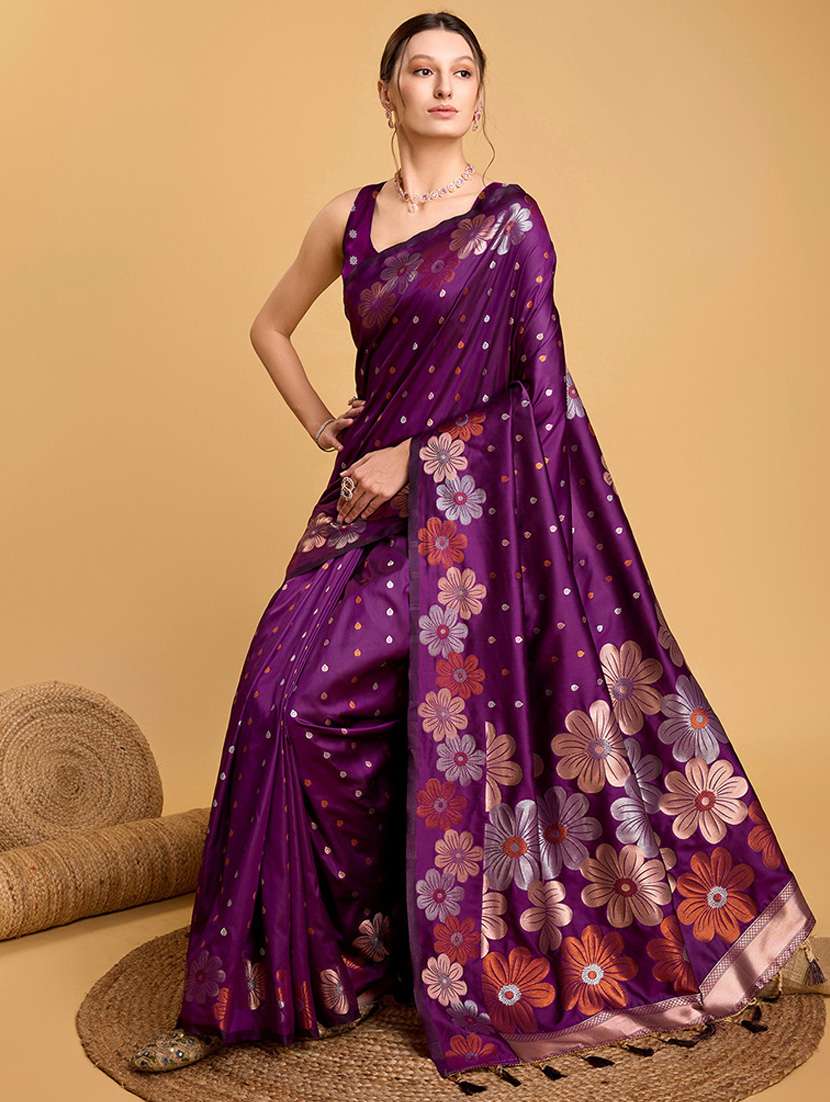 women floral banarasi saree with blouse - 22000087 -  Standard Image - 3