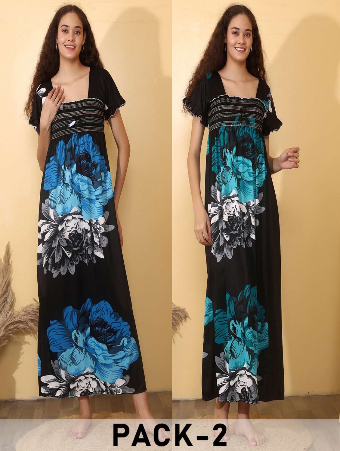 women pack of 2 floral print short sleeve nighty