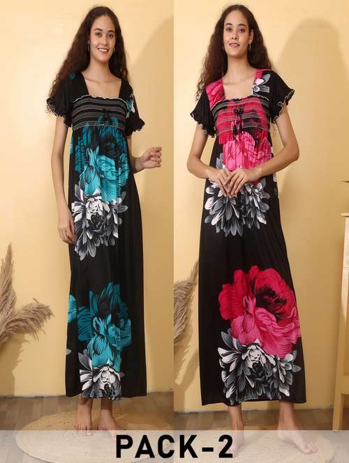 women pack of 2 floral print short sleeve nighty - 22000102 -  Standard Image - 0