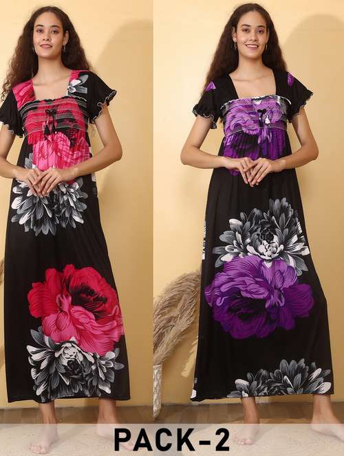 women pack of 2 floral print short sleeve nighty - 22000105 -  Standard Image - 0