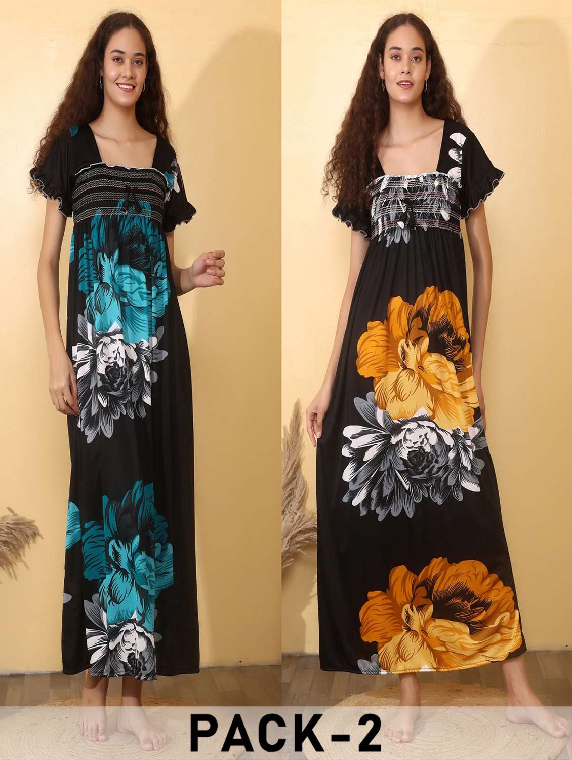 women pack of 2 floral print short sleeve nighty