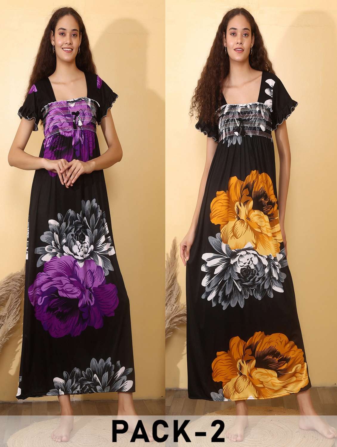 women pack of 2 floral print short sleeve nighty