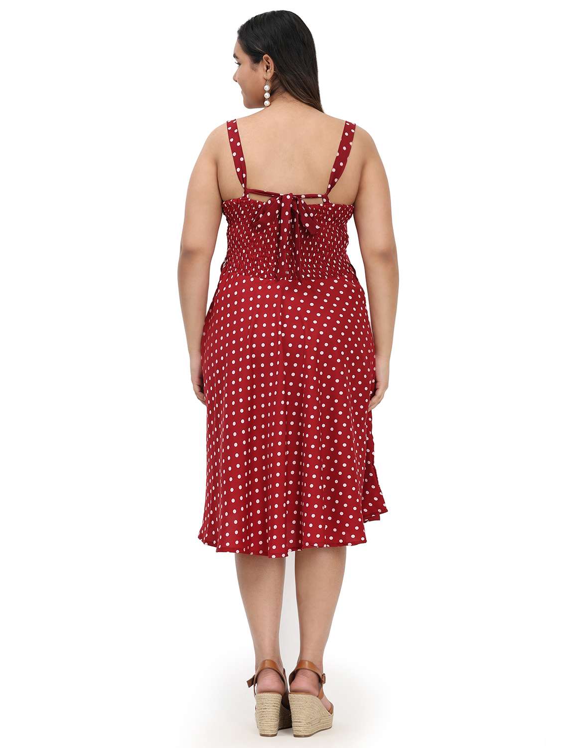 women polka doted shoulder strap fit & flared dress - 22000113 - Standard Image - 5