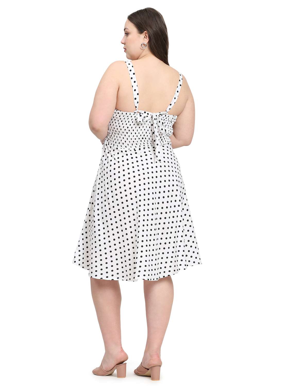 women polka doted shoulder strap fit & flared dress - 22000114 - Standard Image - 5