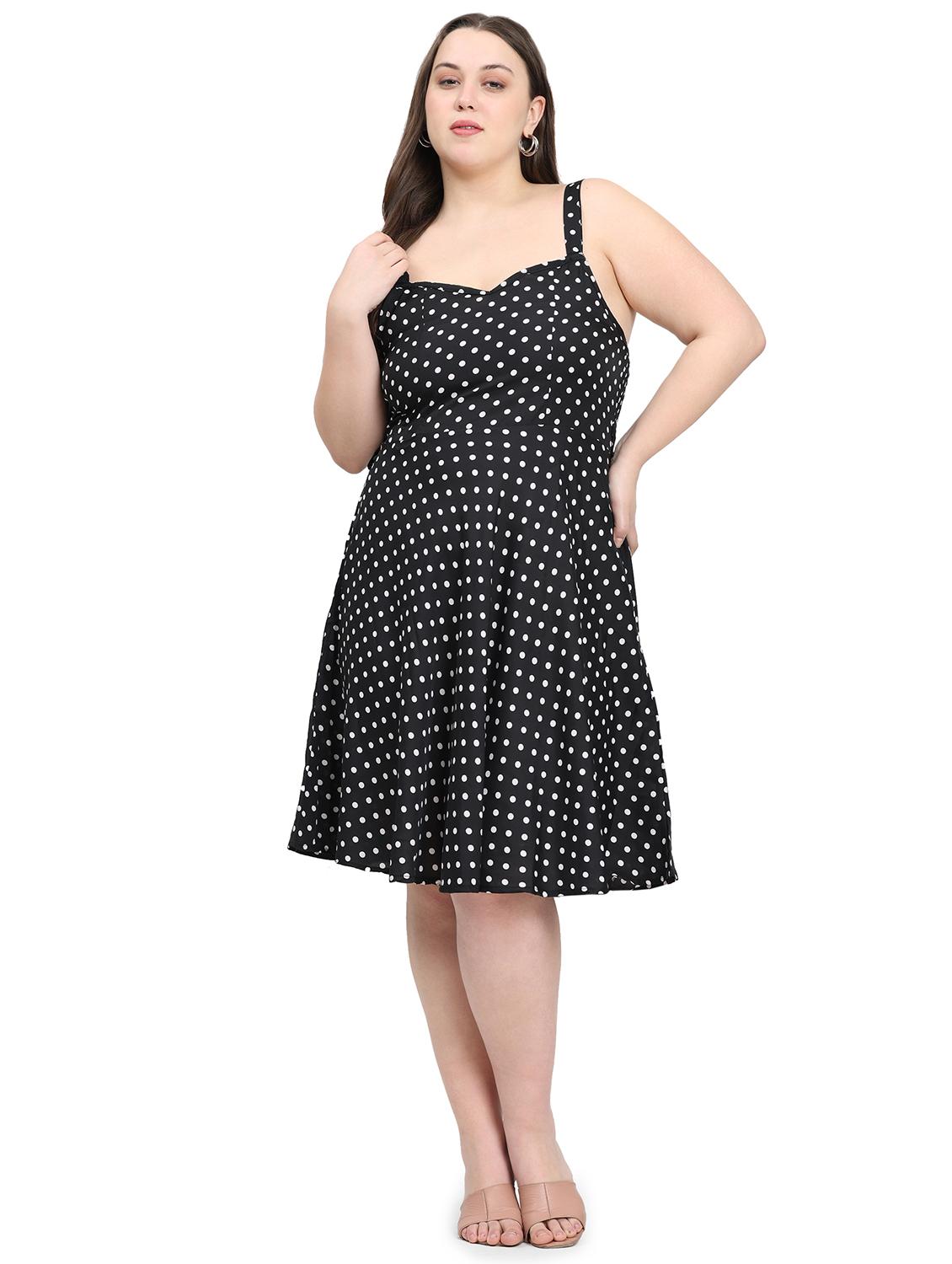 women polka doted shoulder strap fit & flared dress - 22000116 - Standard Image - 5