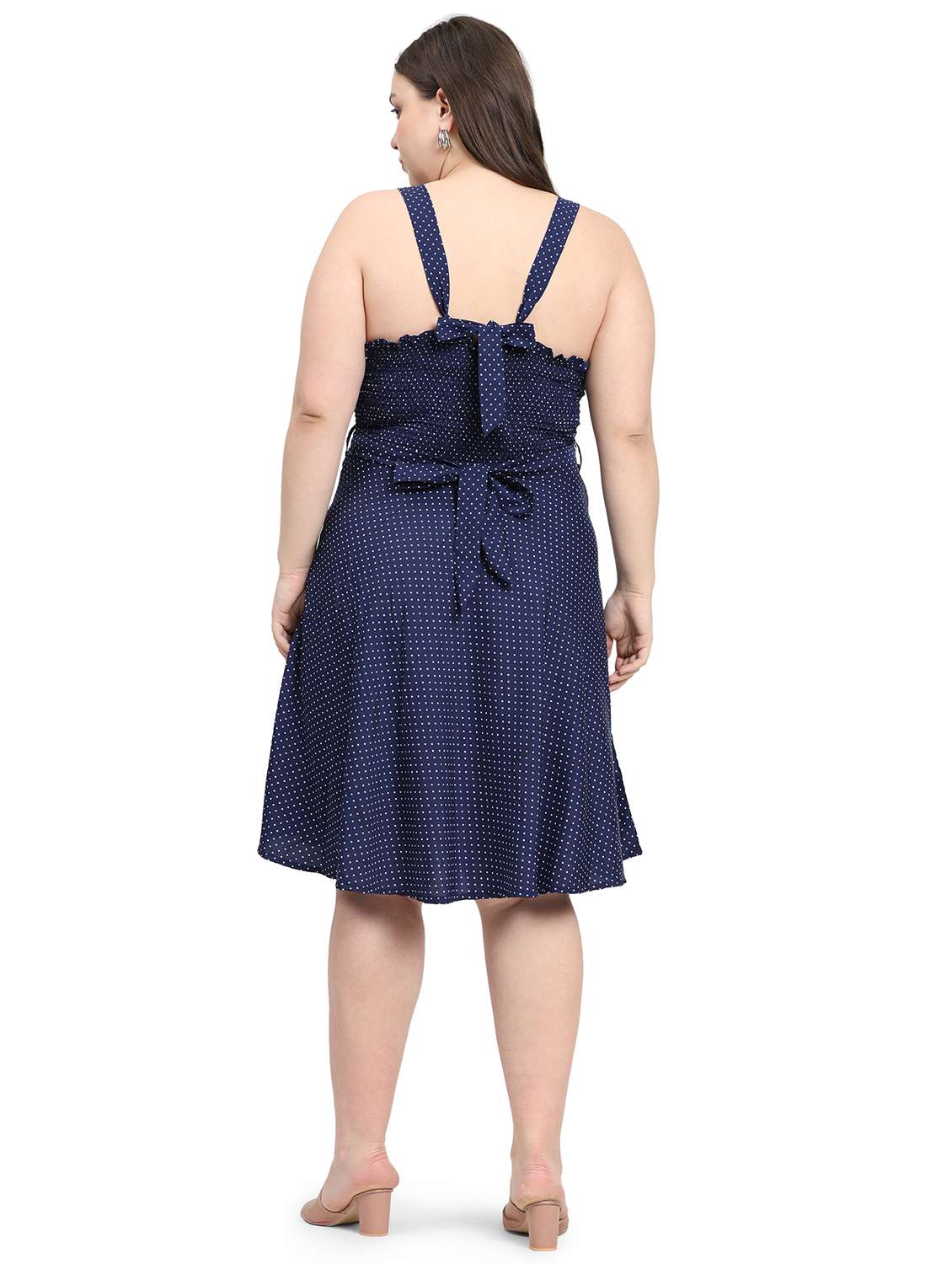 women polka doted shoulder strap fit & flared dress - 22000117 -  Standard Image - 3