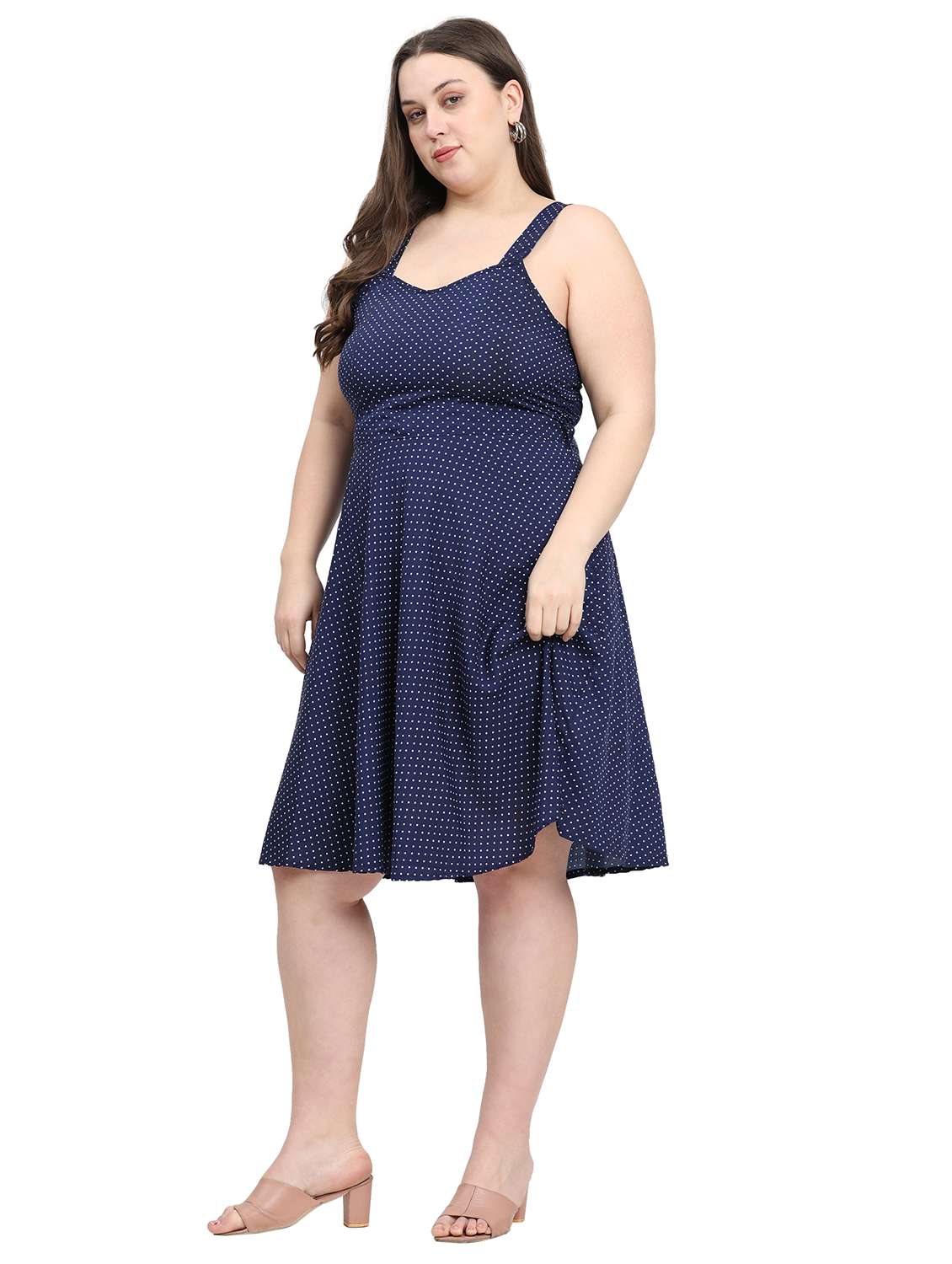 women polka doted shoulder strap fit & flared dress - 22000117 -  Standard Image - 5
