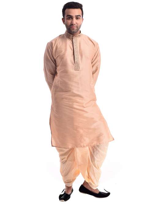men solid mandarin neck dhoti kurta ethnic wear set - 22000118 - Standard Image - 0