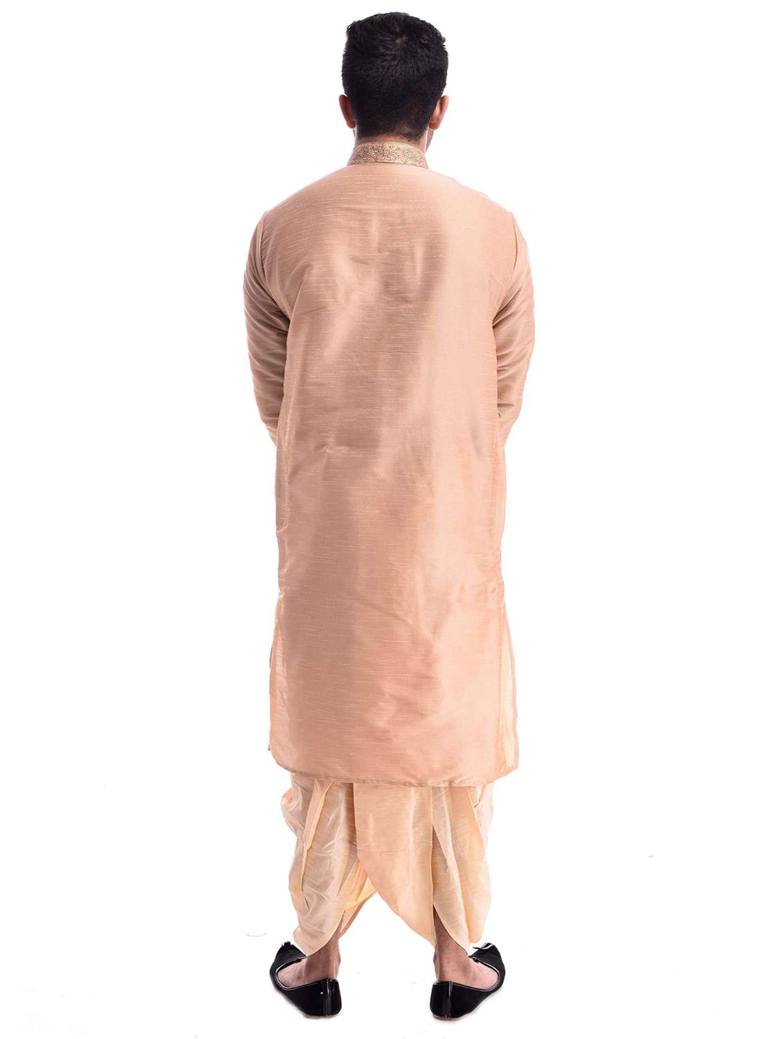 men solid mandarin neck dhoti kurta ethnic wear set - 22000118 - Standard Image - 3