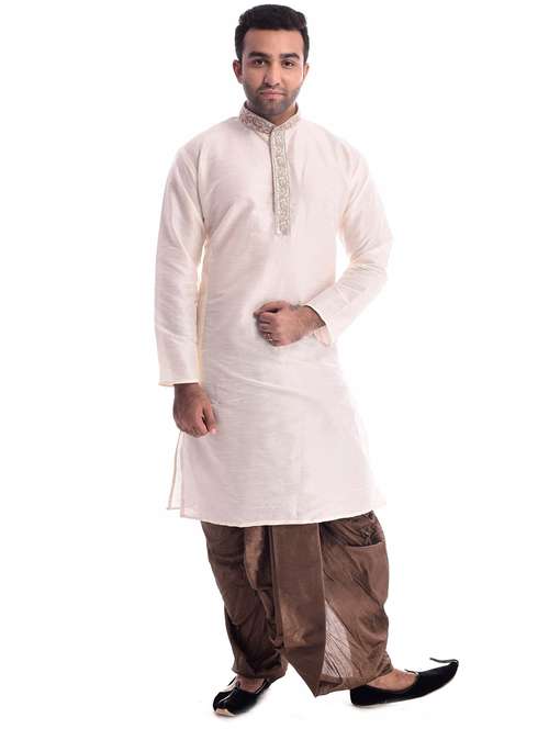 men solid mandarin neck dhoti kurta ethnic wear set - 22000119 - Standard Image - 0
