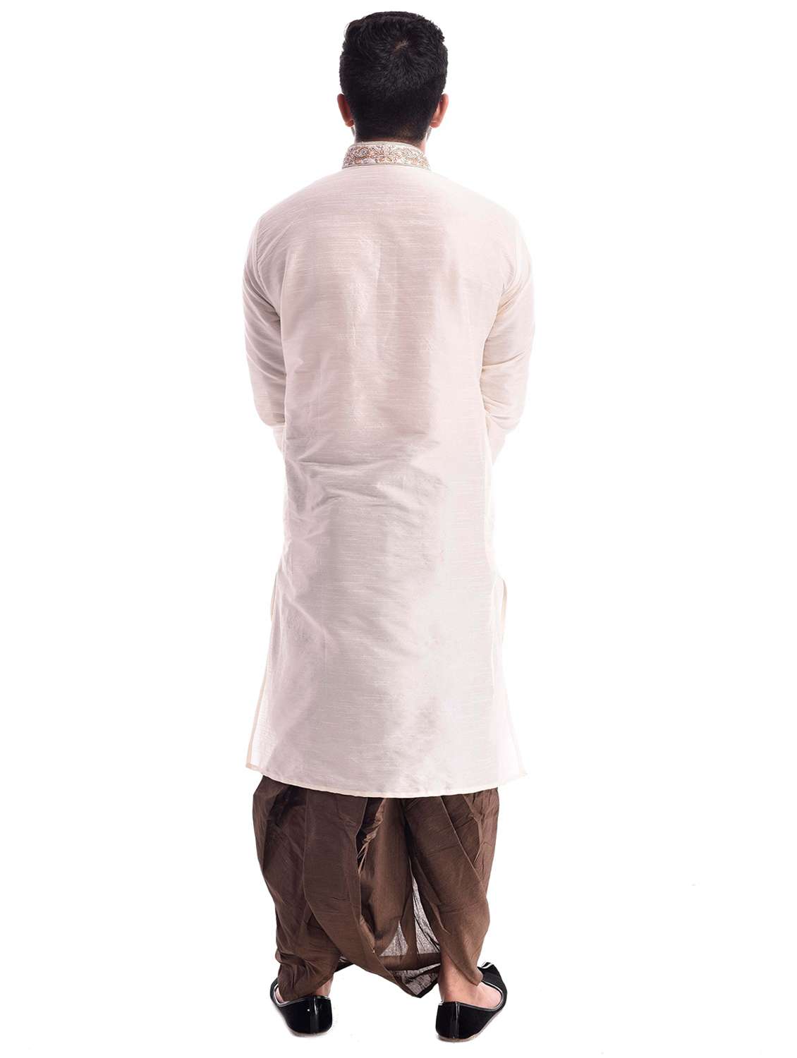 men solid mandarin neck dhoti kurta ethnic wear set - 22000119 - Standard Image - 3