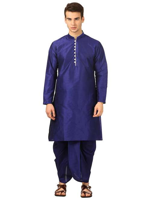 men solid mandarin neck dhoti kurta ethnic wear set - 22000141 - Standard Image - 0
