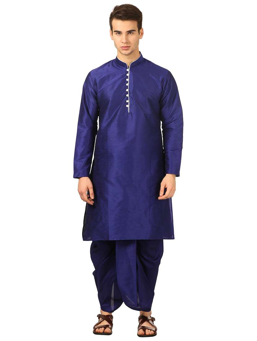 men solid mandarin neck dhoti kurta ethnic wear set - 22000141 - Zoom Image - 0