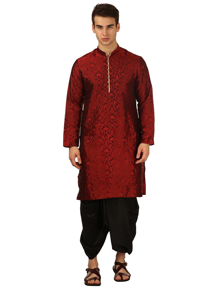 men self design mandarin neck dhoti kurta ethnic wear set - 22000180 -  Zoom Image - 0